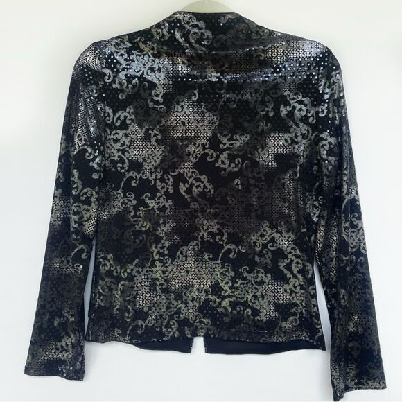 Joseph Ribkoff Women's Size 6 Black Metallic Sequin Zip Jacket Stretchy - Picture 5 of 9